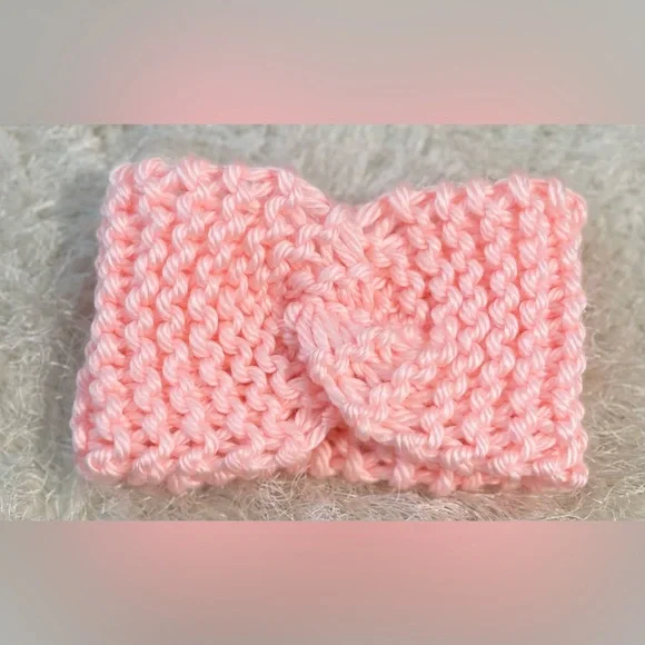 Handmade Hand Crafted Knit Twist Headband Pink adult/teen size - Picture 2 of 3